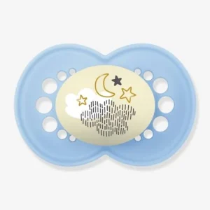 Lot De 2 Sucettes En Silicone MAM Nuit 6+ Beige + Bleu – Mam 9